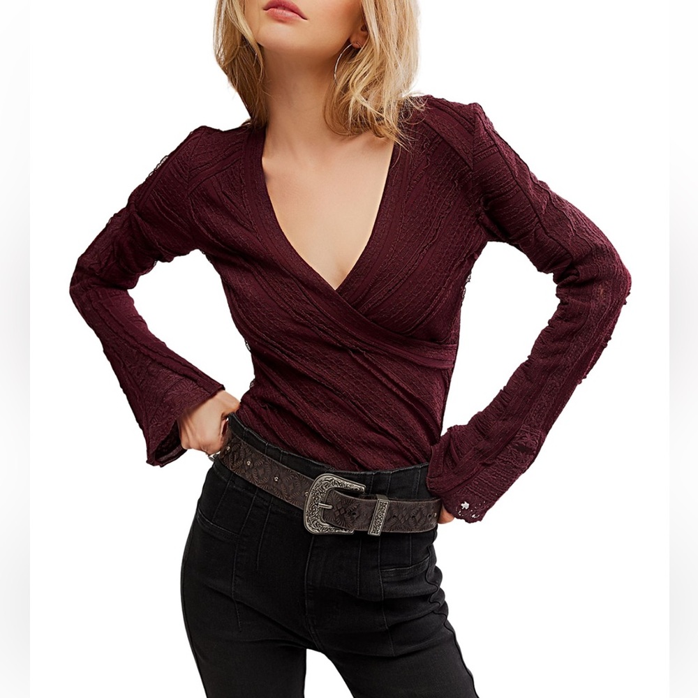 NWT Free People Burgundy Wrap Blouse